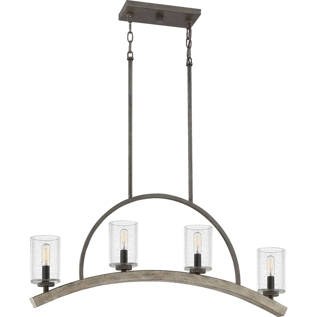 Quoizel Arley 4-Light Rustic Black and Faux Weathered Wood Farmhouse Chandelier, 32-in Linear, photo 10 of 14