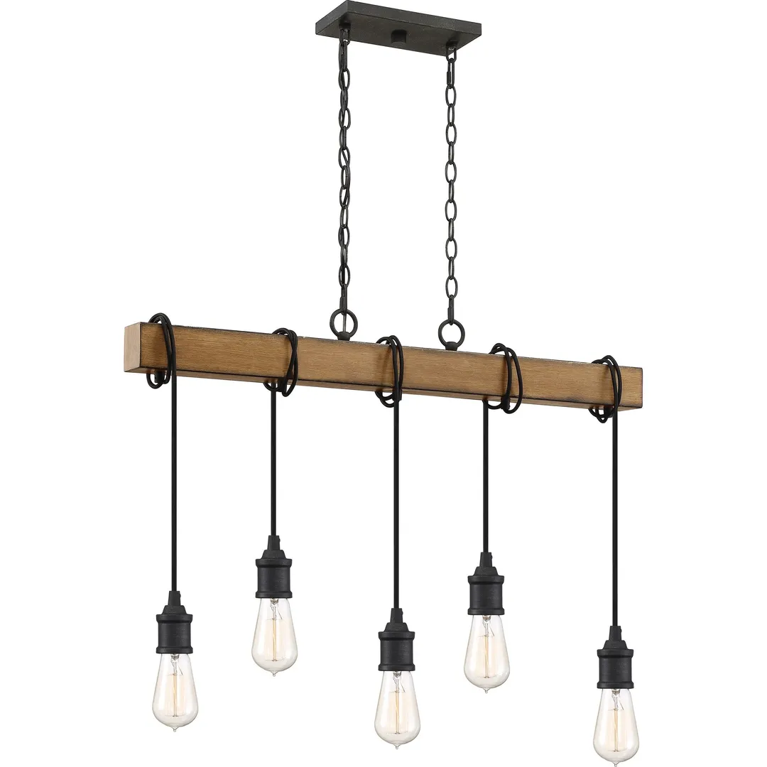 Quoizel Mesquite 5-Light Weathered Black with Faux Aged Walnut Farmhouse Chandelier, photo 11 of 14