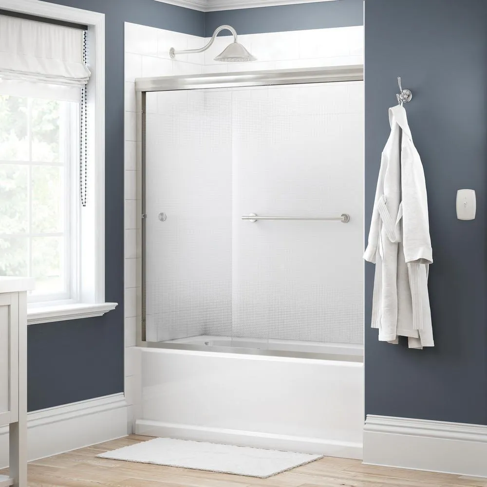 Crestfield 60 in. x 58-1/8 in. Semi-Frameless Traditional Sliding Bathtub Door in Bronze with Transition Glass, photo 60 of 67