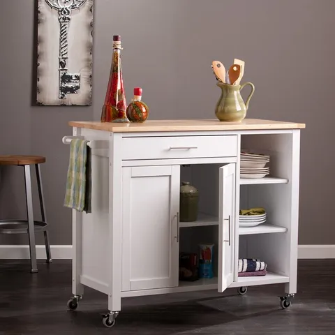 White Composite Base with Wood Top Kitchen Island