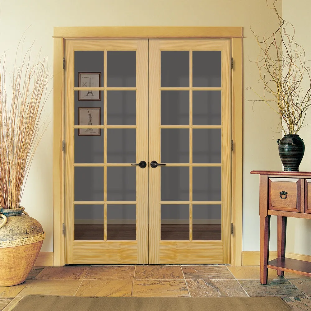 JELD-WEN 10 Lite Wood 48-in x 80-in Unfinished Pine Interior French Door with Clear Glass, Prehung, Hardware Included, photo 2 of 5