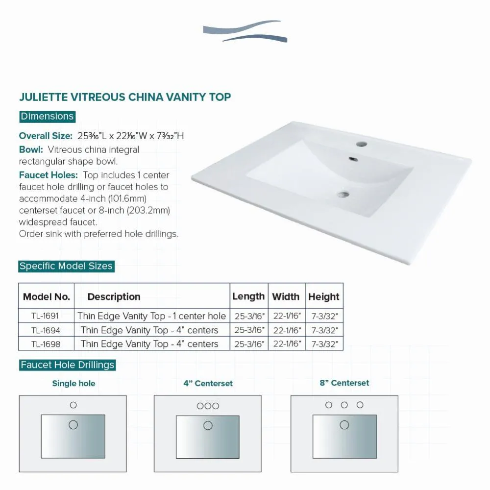 Transolid Juliette 25-in White Vitreous China Single-Hole Bathroom Vanity Top with Integral Sink, photo 15 of 20