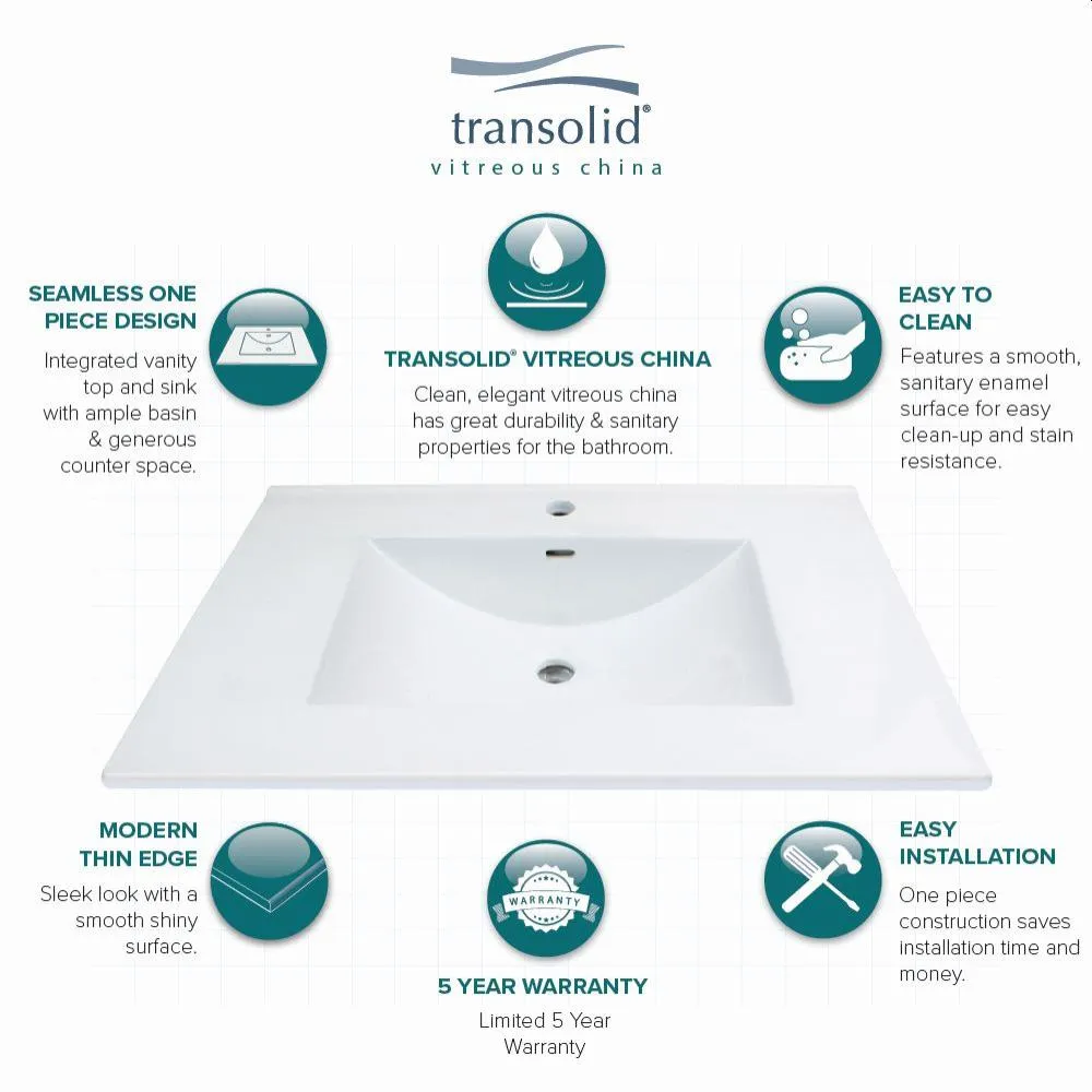 Transolid Juliette 25-in White Vitreous China Single-Hole Bathroom Vanity Top with Integral Sink, photo 16 of 20