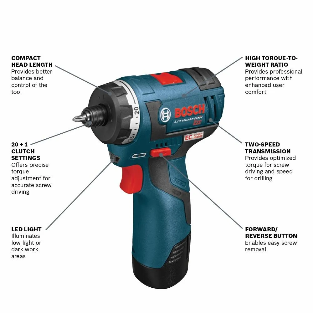 Bosch PS22BN 12V Max 1/4-in Hex Brushless Cordless Drill/Driver (Bare Tool), photo 2 of 8