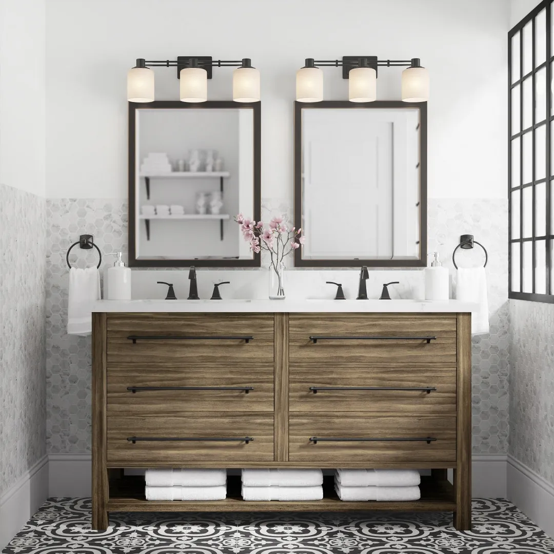 allen + roth Kennilton 60-in Gray Oak Double Sink Bathroom Vanity with Gray Oak Engineered Stone Top, photo 2 of 2