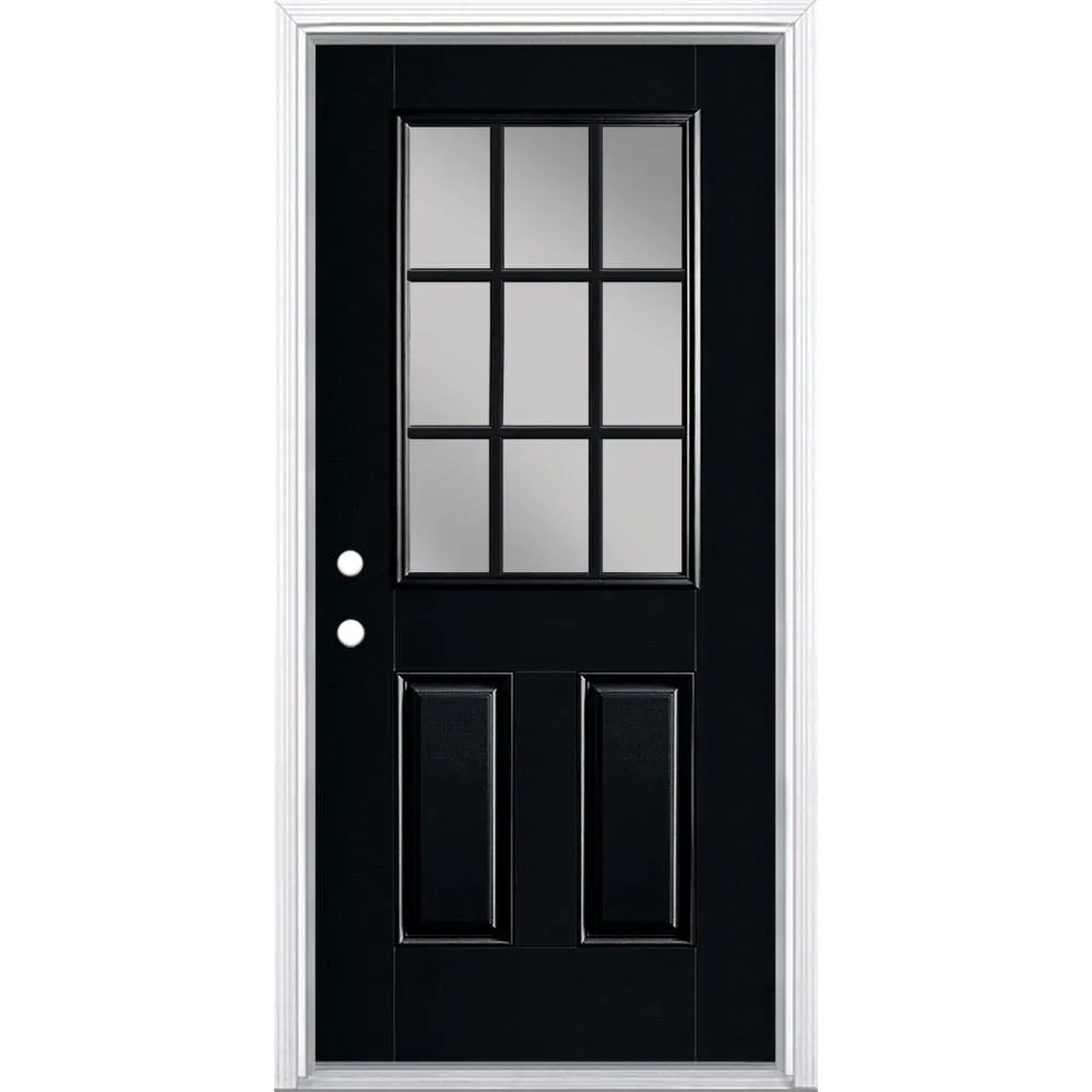 Masonite 36-in x 80-in Fiberglass Half Lite Right-Hand Inswing Peppercorn Painted Prehung Single Front Door with Brickmould, photo 2 of 8