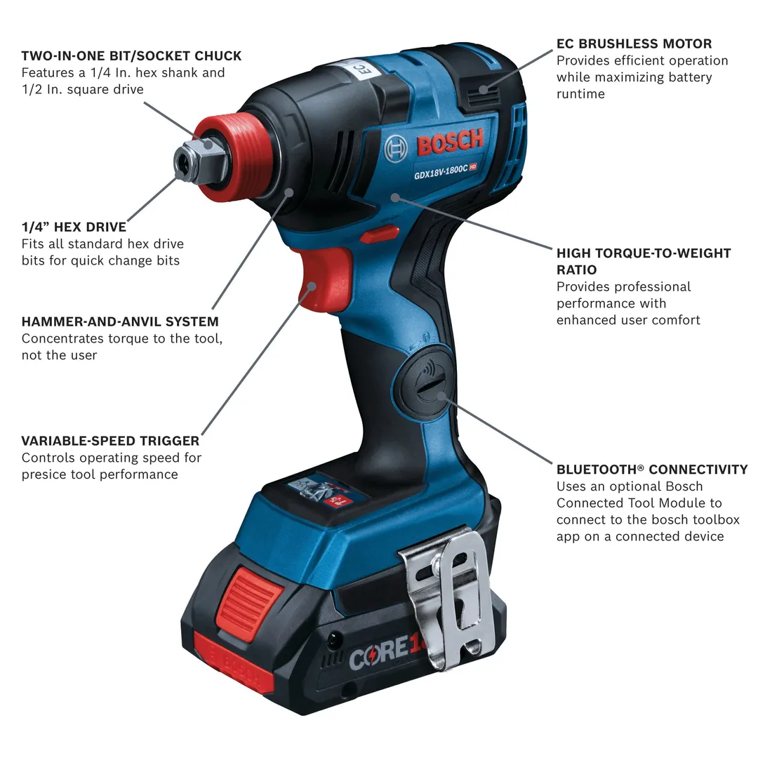 Bosch Freak CORE18V 1/2-in Two-In-One Brushless Cordless Impact Driver/Wrench Kit, Variable Speed, 4.0Ah Battery, Charger & Bag, photo 2 of 8