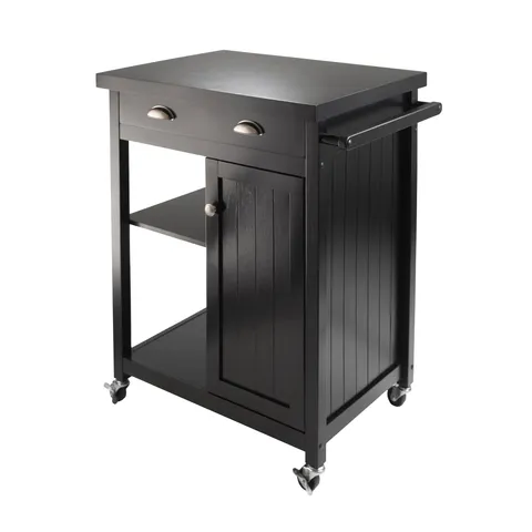 Black Composite Base with Composite Wood Top Rolling Kitchen Cart