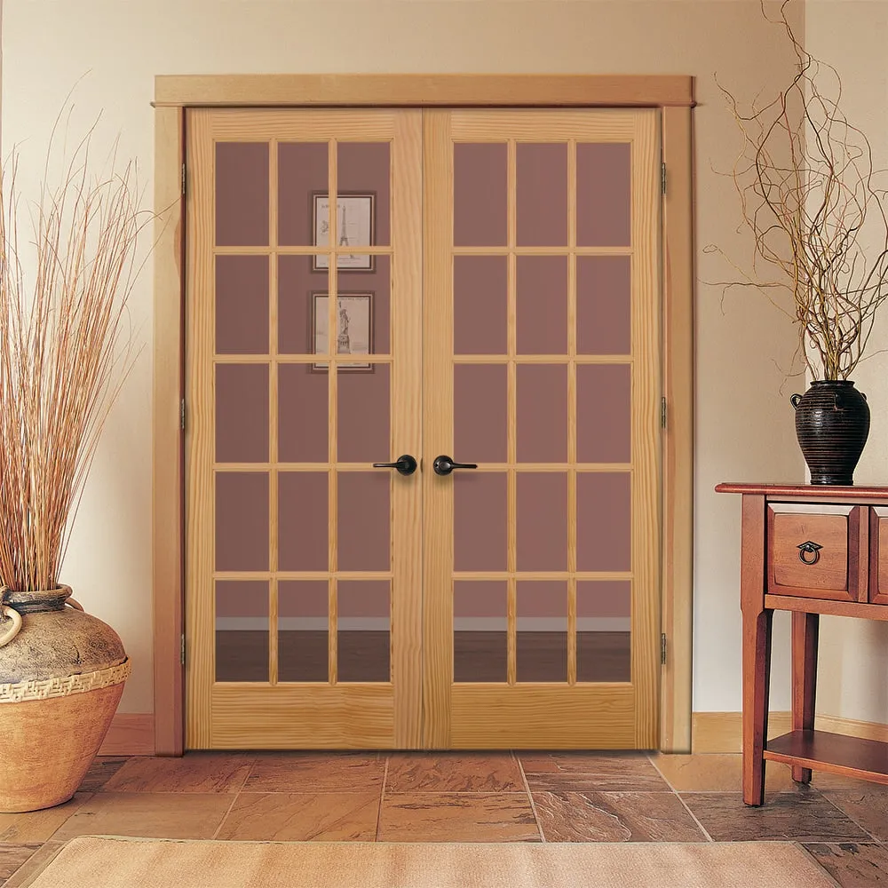 JELD-WEN 15 Lite Wood 60-in x 80-in Unfinished Clear Glass Unfinished Pine Interior French Door, Prehung (Hardware Included), photo 2 of 5