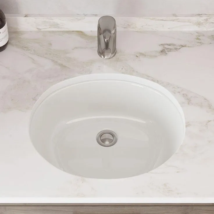 MR Direct 19 in. Undermount Bathroom Sink in White with White SinkLink and Pop-Up Drain in Brushed Nickel, photo 4 of 4