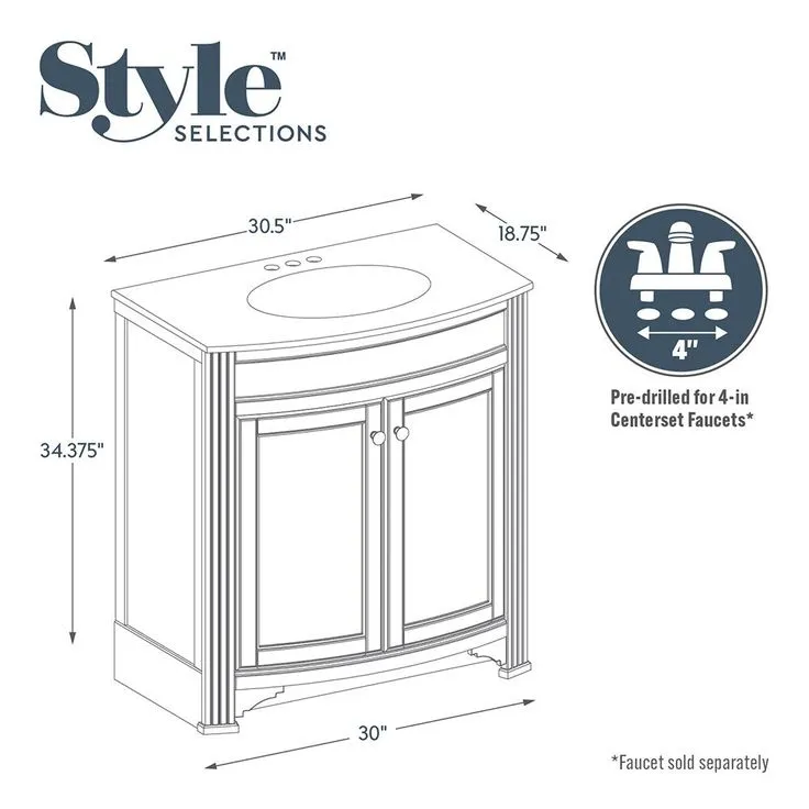 Style Selections Delyse 30-in Auburn Single Sink Bathroom Vanity with Cappuccino Solid Surface Top, photo 8 of 10