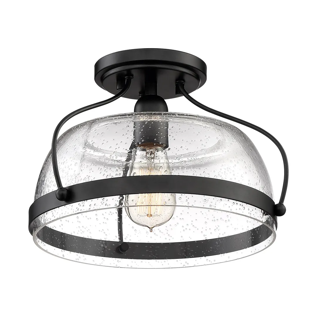 Quoizel Henderson 12.5-in Black Farmhouse Semi-Flush Mount Light, photo 6 of 9