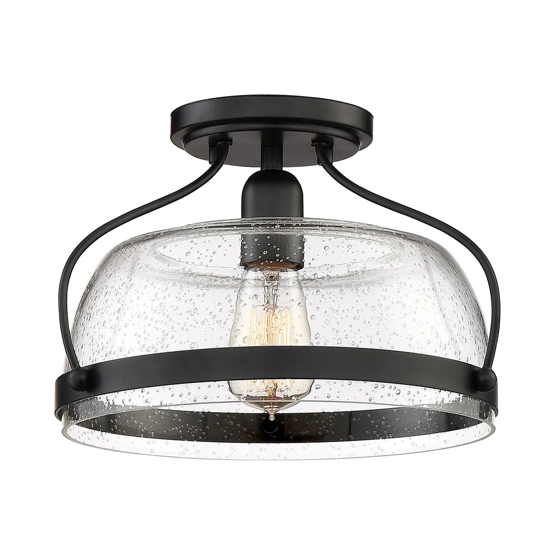 Quoizel Henderson 12.5-in Black Farmhouse Semi-Flush Mount Light, photo 5 of 9