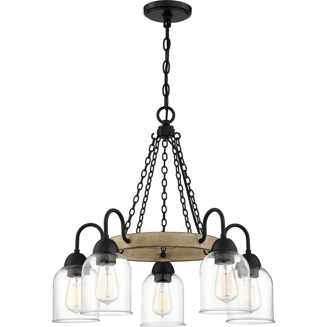 Quoizel Creeksville 5-Light Matte Black with Faux Natural Walnut Farmhouse Antler Chandelier, photo 12 of 19