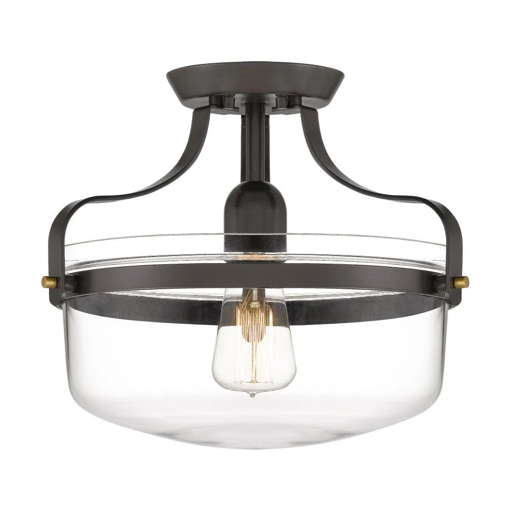 Quoizel Maddock 12.88-in Bronze with Brushed Brass Farmhouse Incandescent Semi-flush Mount Light, photo 8 of 11