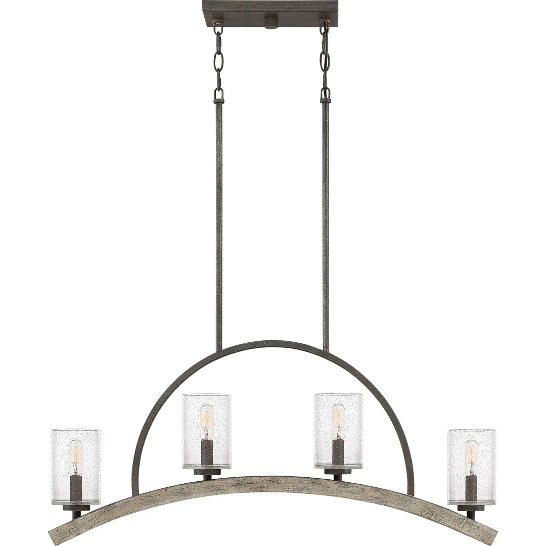Quoizel Arley 4-Light Rustic Black and Faux Weathered Wood Farmhouse Chandelier, 32-in Linear, photo 9 of 14