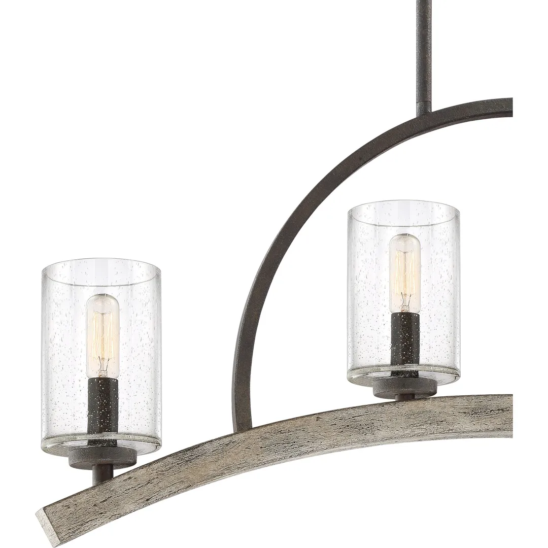 Quoizel Arley 4-Light Rustic Black and Faux Weathered Wood Farmhouse Chandelier, 32-in Linear, photo 11 of 14