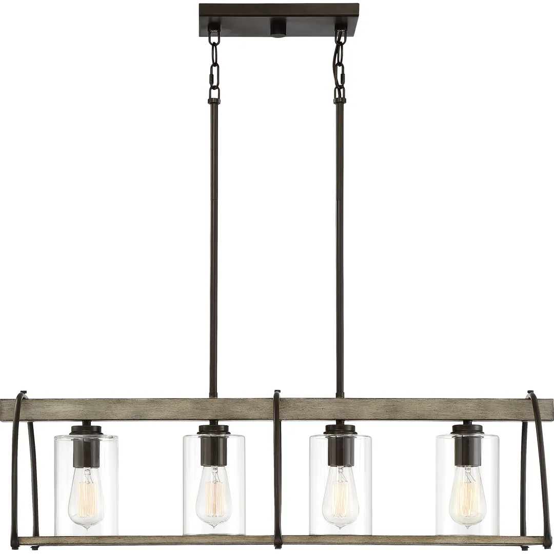 Quoizel Fernley 4-Light Bronze with Natural Walnut Farmhouse Chandelier, 34-in Linear, photo 6 of 10