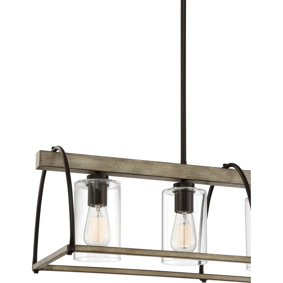 Quoizel Fernley 4-Light Bronze with Natural Walnut Farmhouse Chandelier, 34-in Linear, photo 8 of 10