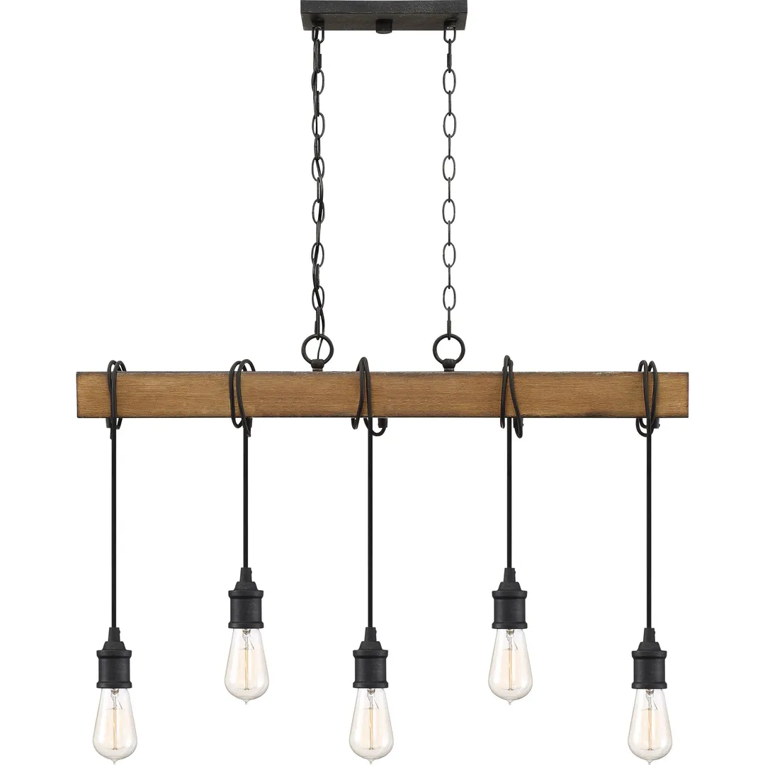 Quoizel Mesquite 5-Light Weathered Black with Faux Aged Walnut Farmhouse Chandelier, photo 10 of 14