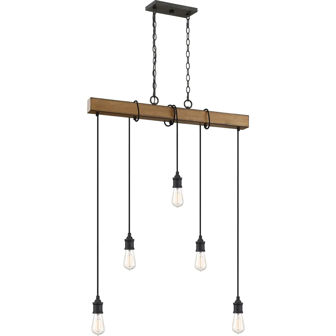 Quoizel Mesquite 5-Light Weathered Black with Faux Aged Walnut Farmhouse Chandelier, photo 12 of 14
