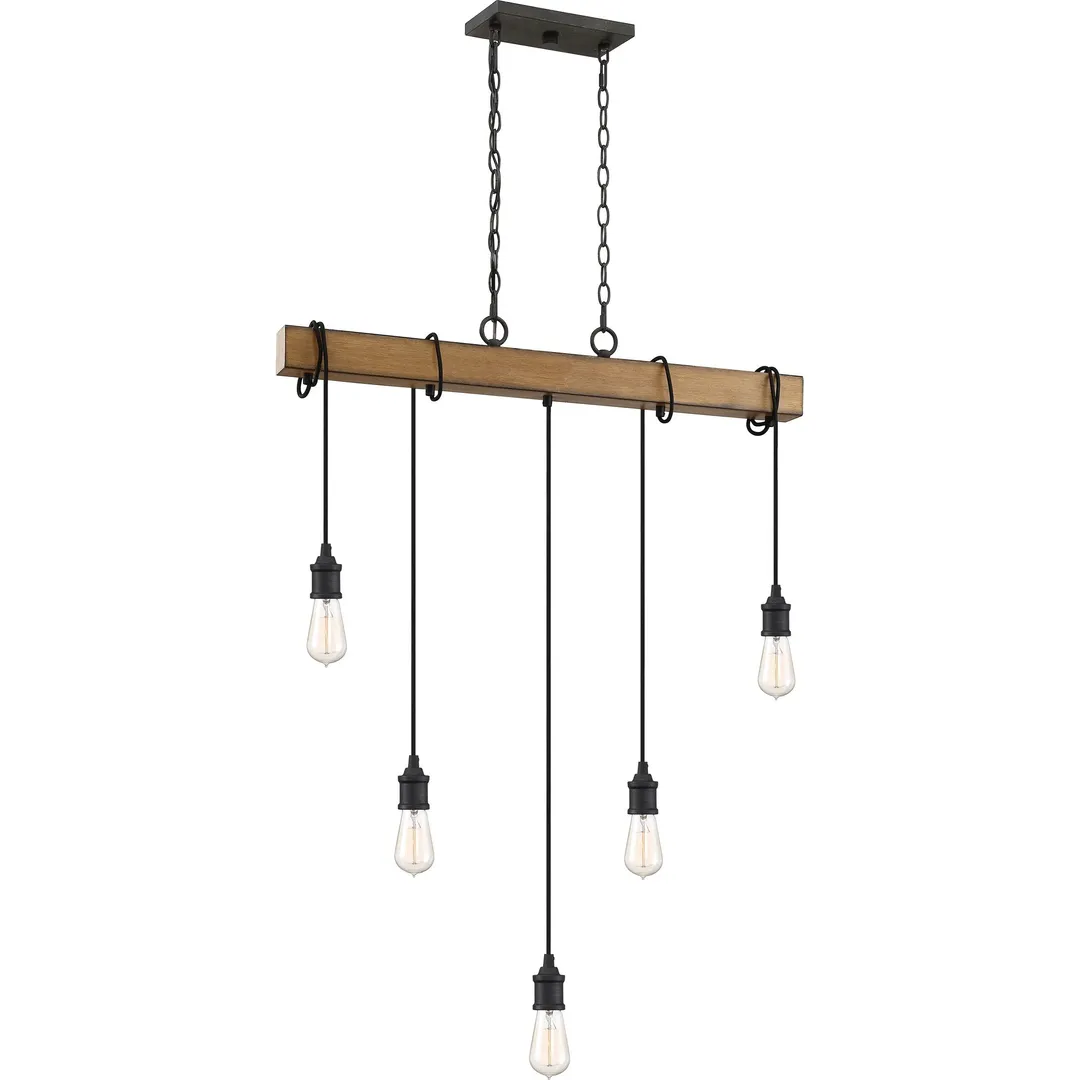 Quoizel Mesquite 5-Light Weathered Black with Faux Aged Walnut Farmhouse Chandelier, photo 13 of 14