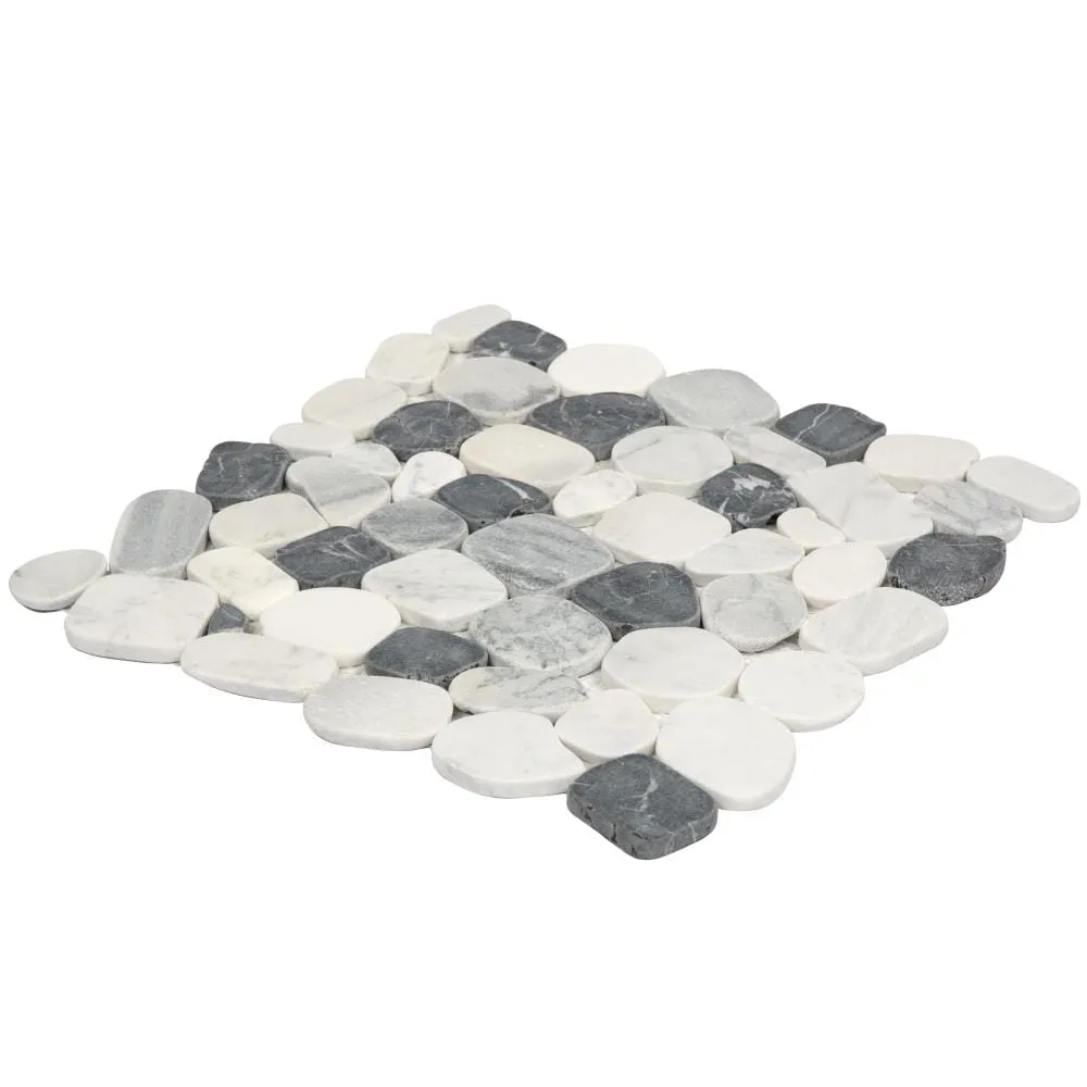 Satori 10-Pack Mixed Carrara Nero 12-in x 12-in Honed Natural Stone Pebble Marble Look Floor and Wall Tile, photo 7 of 11