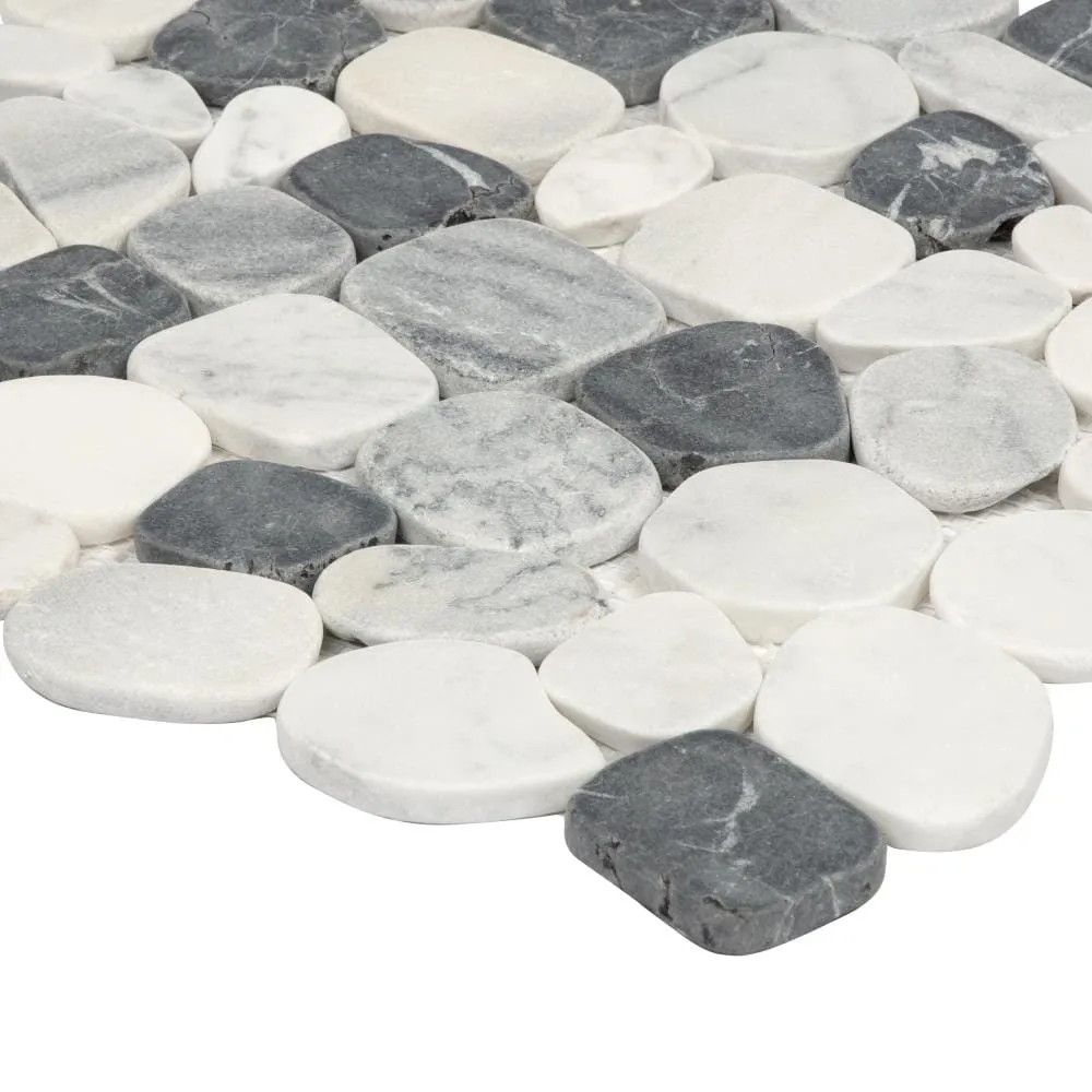 Satori 10-Pack Mixed Carrara Nero 12-in x 12-in Honed Natural Stone Pebble Marble Look Floor and Wall Tile, photo 8 of 11