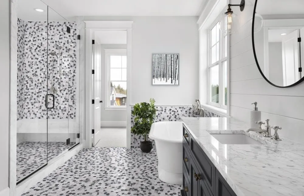 Satori 10-Pack Mixed Carrara Nero 12-in x 12-in Honed Natural Stone Pebble Marble Look Floor and Wall Tile, photo 9 of 11