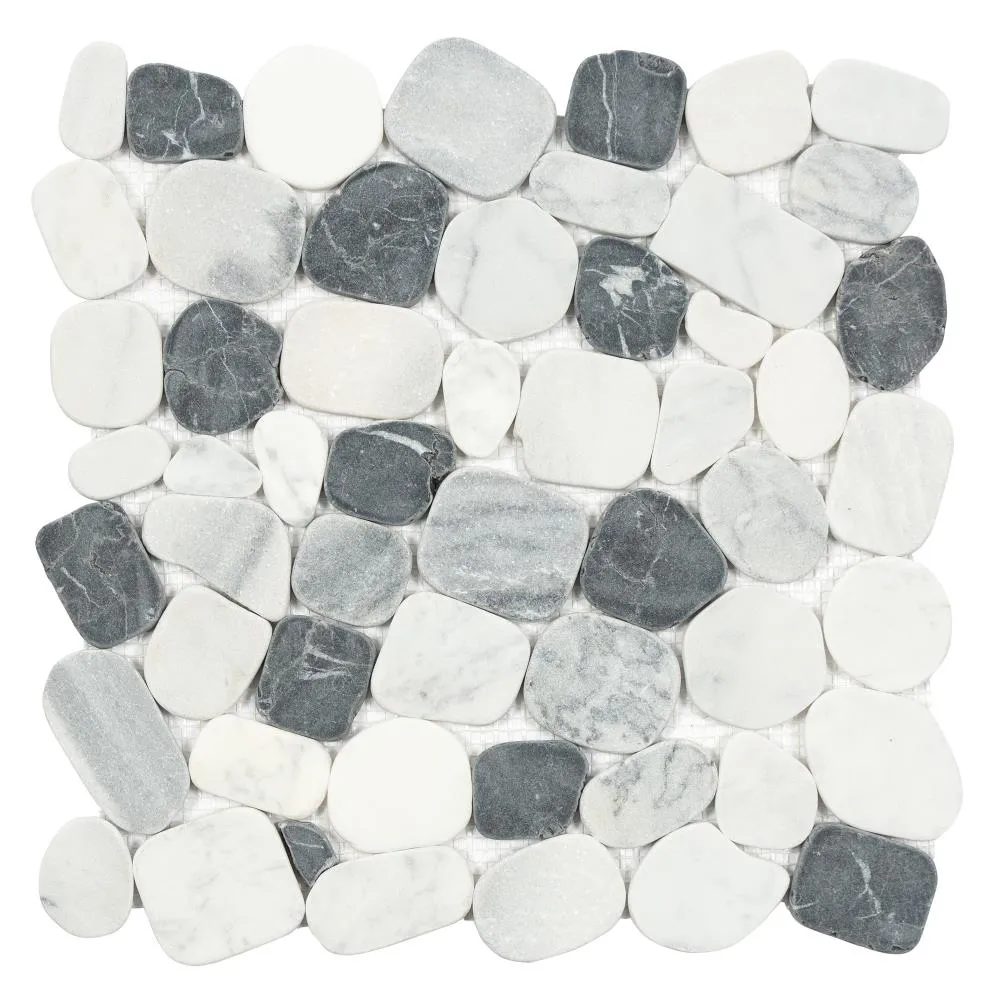Satori 10-Pack Mixed Carrara Nero 12-in x 12-in Honed Natural Stone Pebble Marble Look Floor and Wall Tile, photo 6 of 11