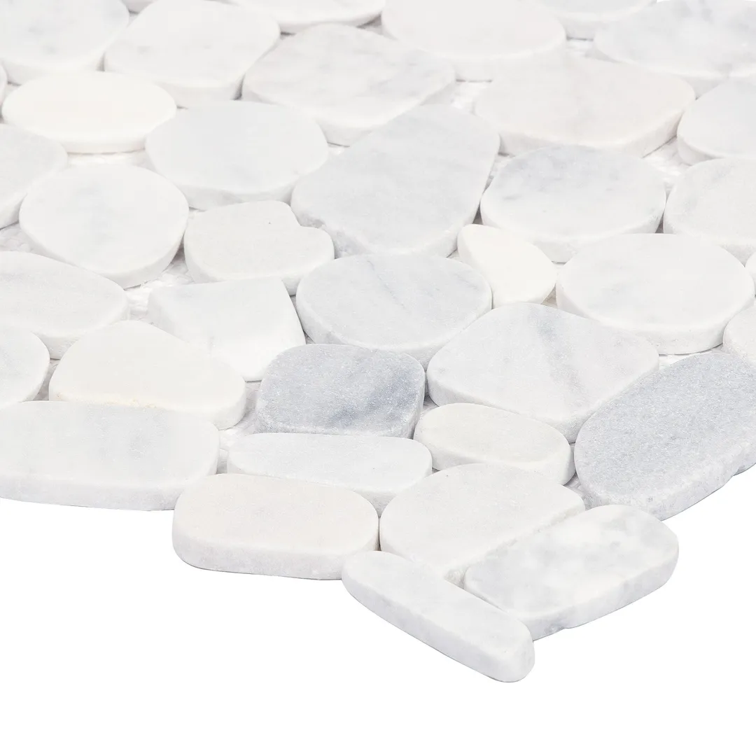Satori 10-Pack Mixed White Marble 12-in x 12-in Honed Natural Stone Pebble Mosaic Floor and Wall Tile, photo 9 of 12