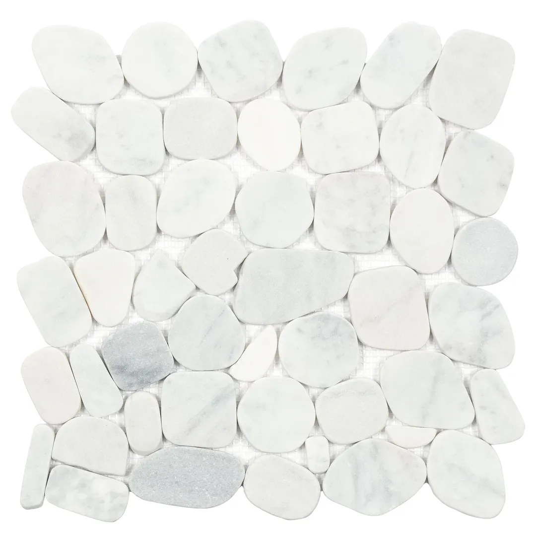 Satori 10-Pack Mixed White Marble 12-in x 12-in Honed Natural Stone Pebble Mosaic Floor and Wall Tile, photo 6 of 12