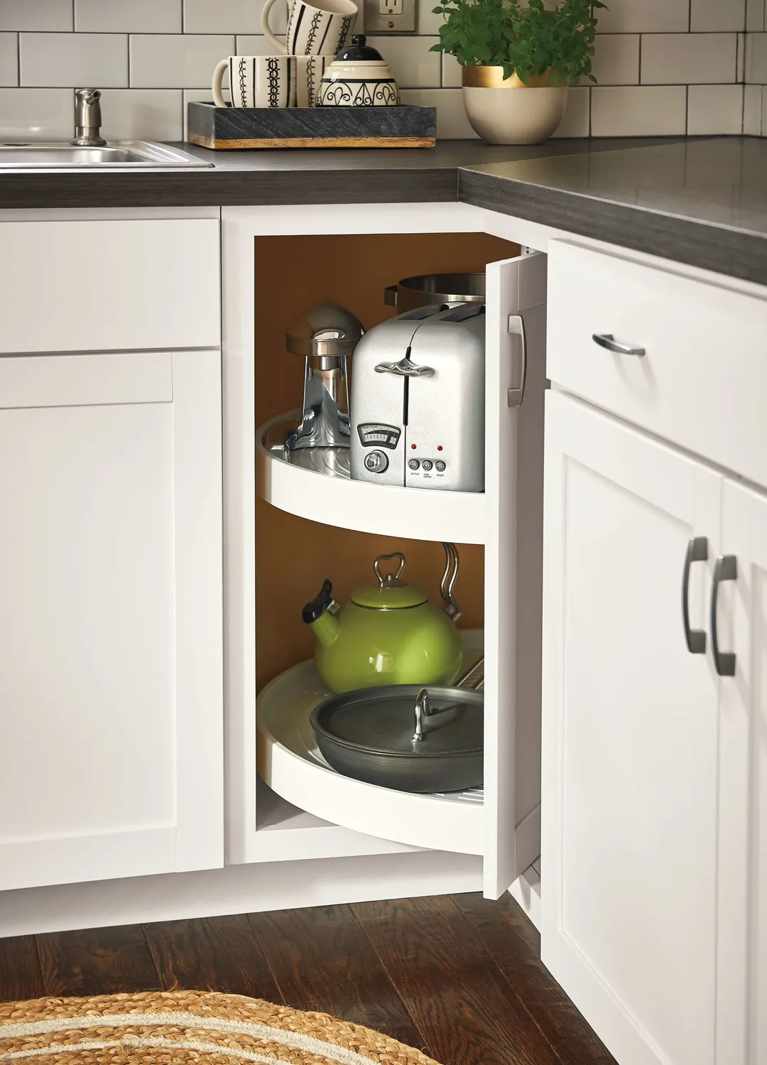 Diamond NOW Arcadia 36-in W x 35-in H x 23.75-in D White Lazy Susan Corner Base Fully Assembled Cabinet (Recessed Panel Shaker Style), photo 3 of 9