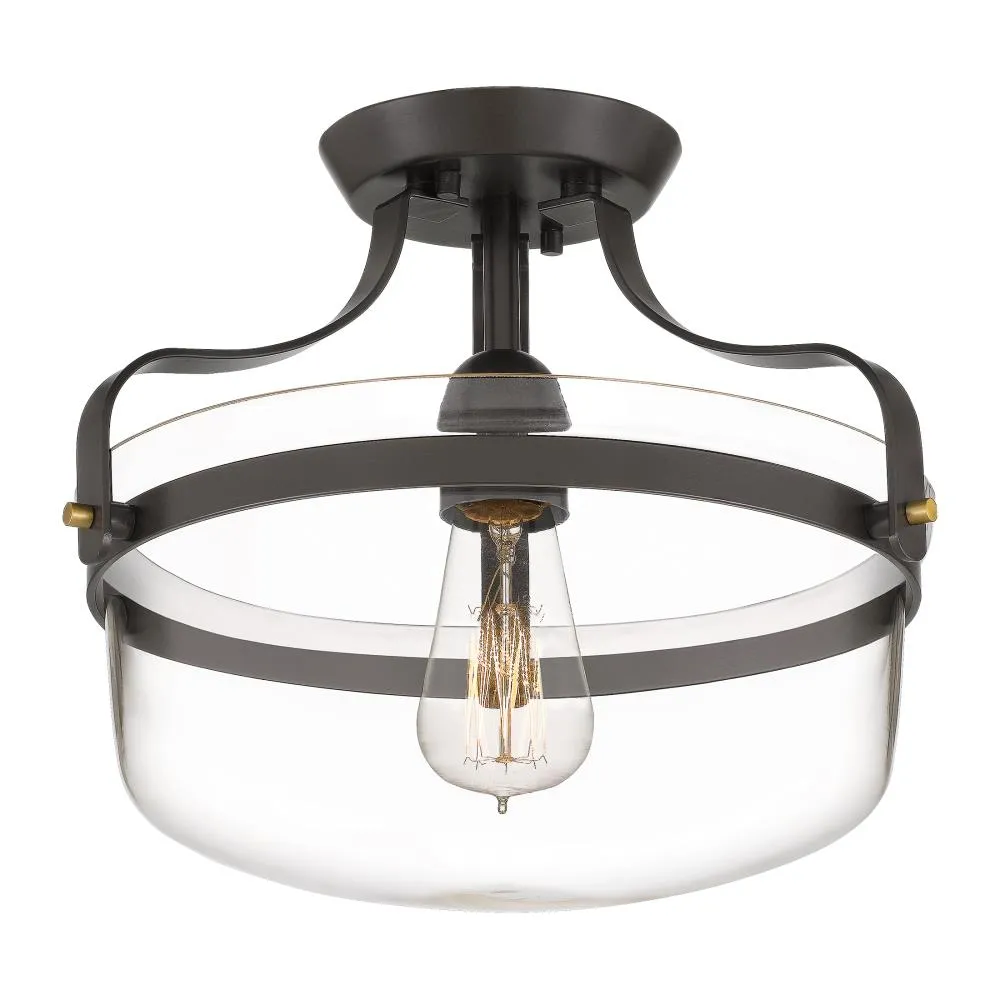 Quoizel Maddock 12.88-in Bronze with Brushed Brass Farmhouse Incandescent Semi-flush Mount Light, photo 7 of 11