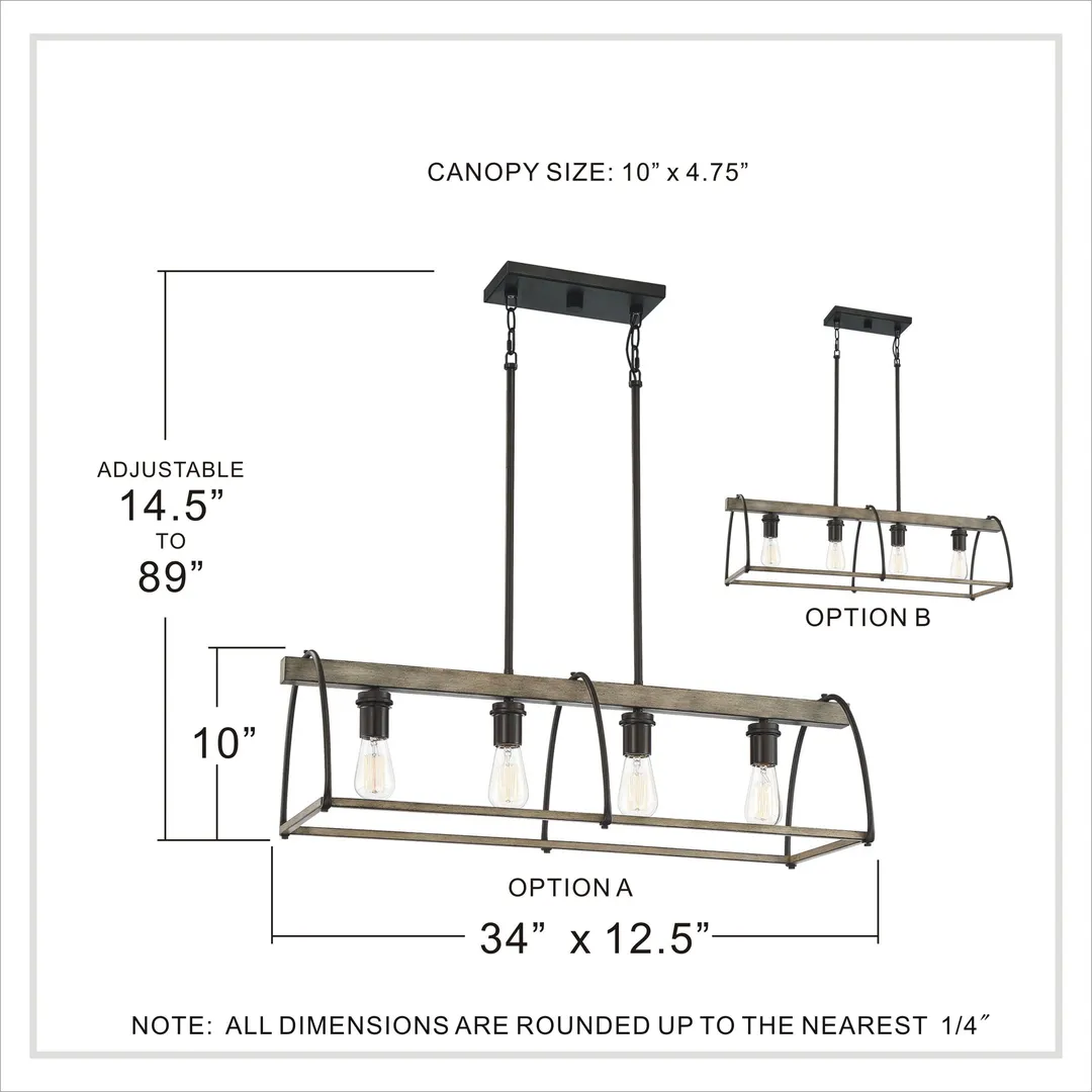 Quoizel Fernley 4-Light Bronze with Natural Walnut Farmhouse Chandelier, 34-in Linear, photo 9 of 10