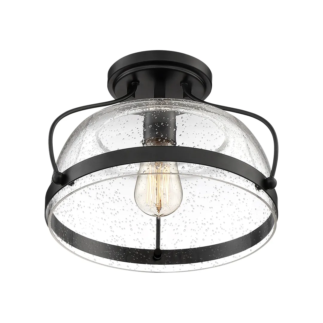Quoizel Henderson 12.5-in Black Farmhouse Semi-Flush Mount Light, photo 7 of 9