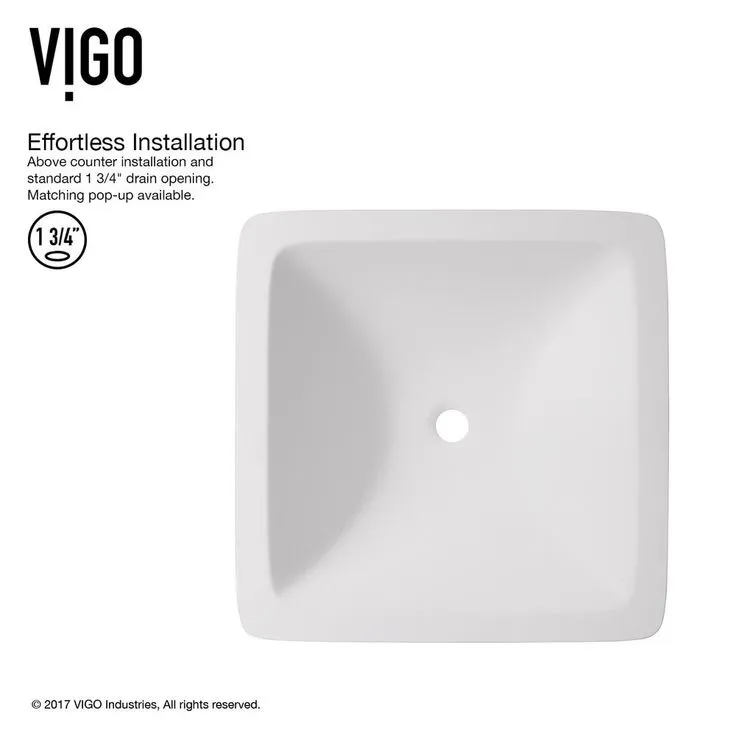 VIGO White Begonia Handmade Countertop Matte Stone Square Vessel Bathroom Sink in Matte White, photo 5 of 10