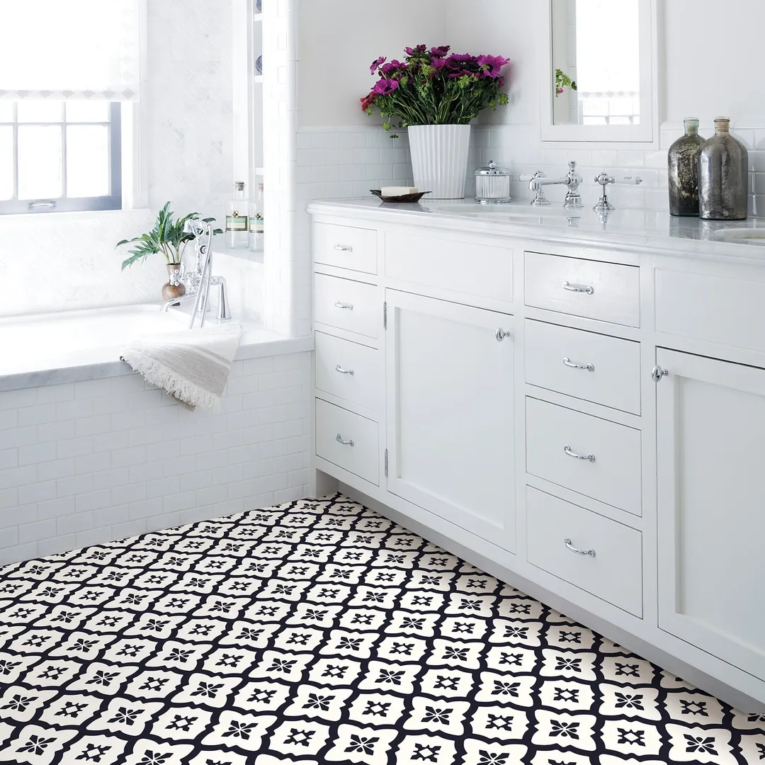 FloorPops Black 12-in x 12-in Water Resistant Peel and Stick Vinyl Tile Flooring, 20-sq ft Carton, photo 3 of 8