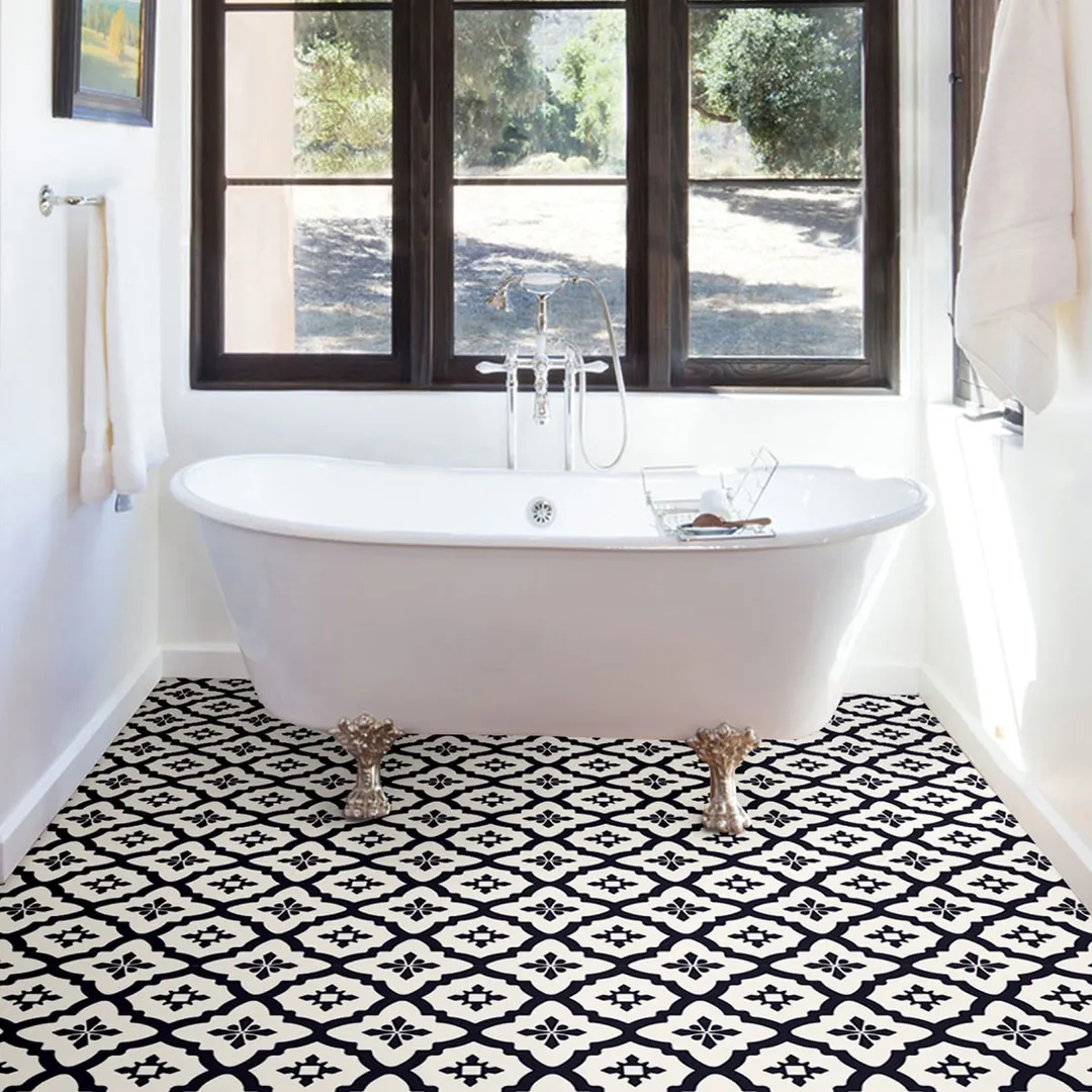 FloorPops Black 12-in x 12-in Water Resistant Peel and Stick Vinyl Tile Flooring, 20-sq ft Carton, photo 4 of 8