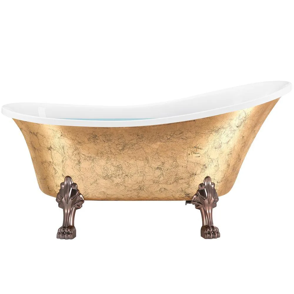 60 in. Acrylic Single Slipper Clawfoot Non-Whirlpool Bathtub in Glossy Gold Foil, photo 3 of 7