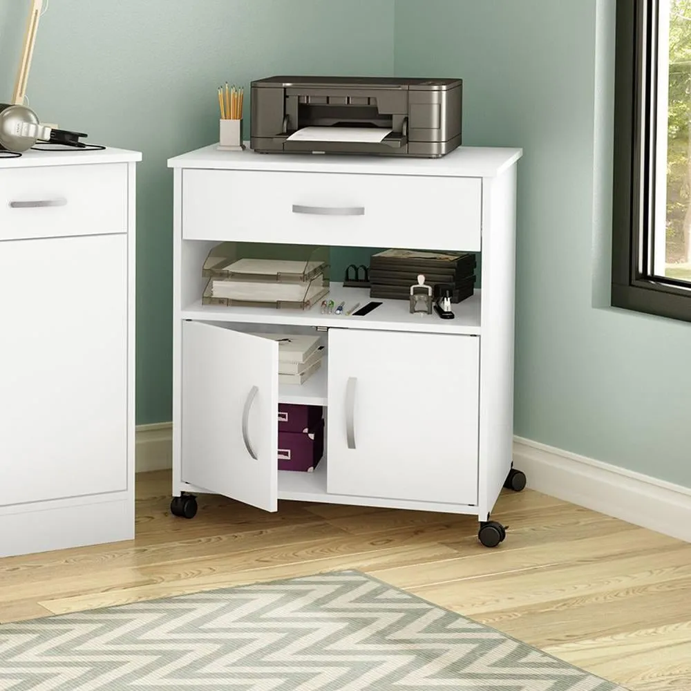 South Shore Furniture White Composite Base with Composite Laminate Top Rolling Microwave Cart (19.75-in x 26-in x 27.25-in), photo 3 of 4
