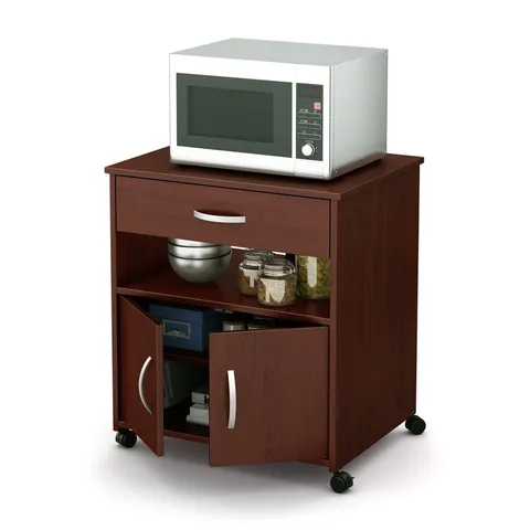 Brown Composite Base with Wood Laminate Top Rolling Microwave Cart