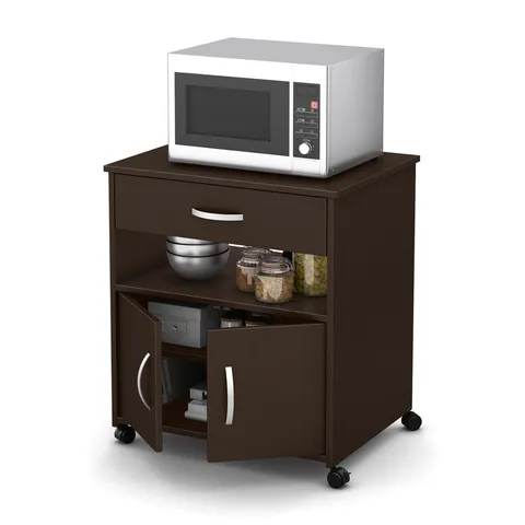 Brown Composite Base with Composite Laminate Top Rolling Microwave Cart