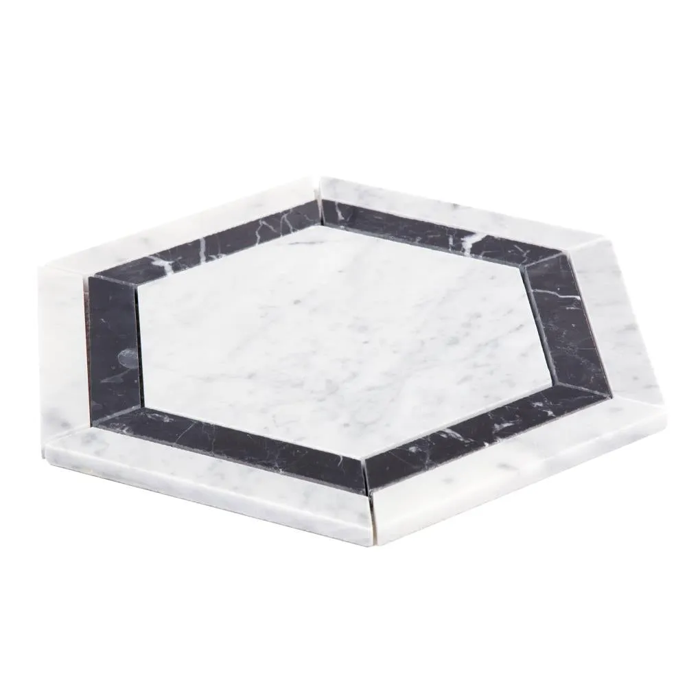 Satori 8-in x 8-in Polished Natural Marble Hexagon Floor and Wall Tile, Bianco Carrara White/Nero Marquina (4.8-sq ft/Carton), photo 2 of 7