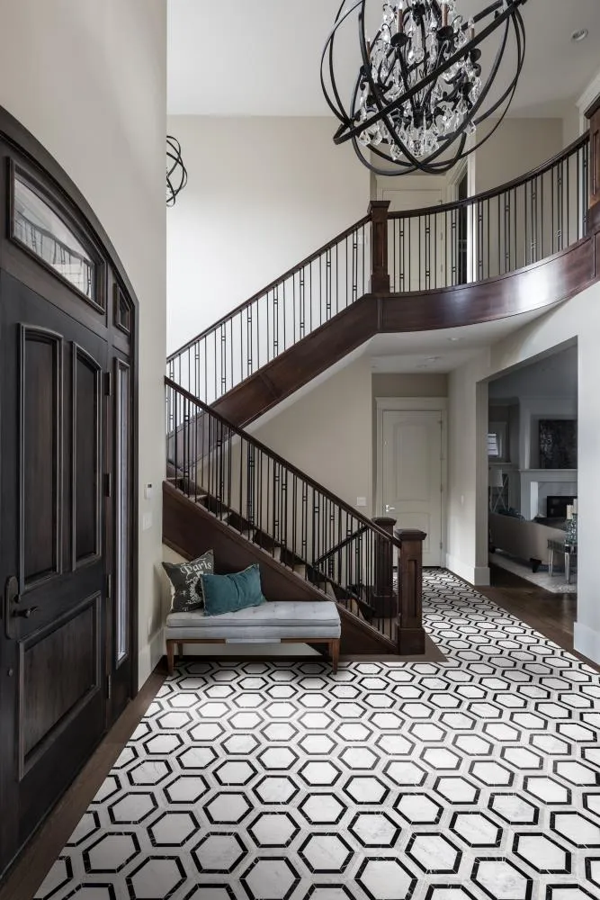 Satori 8-in x 8-in Polished Natural Marble Hexagon Floor and Wall Tile, Bianco Carrara White/Nero Marquina (4.8-sq ft/Carton), photo 6 of 7