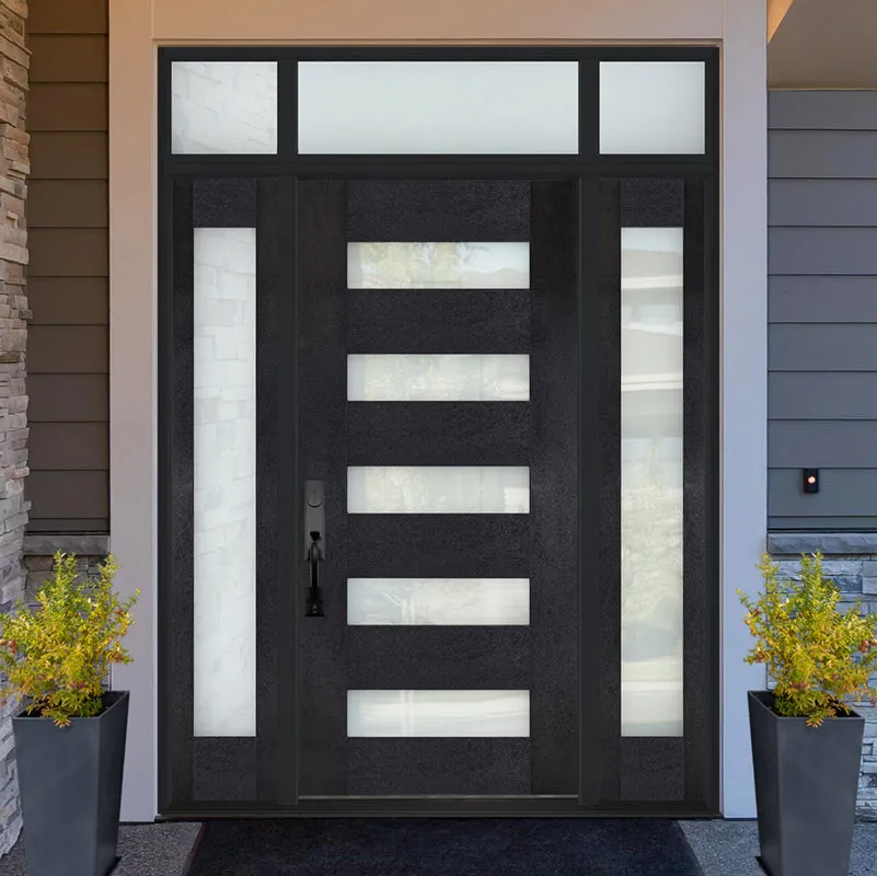 Steves & Sons Regency 36 in. x 96 in. 5-Lite Modern Frosted Glass RHIS Ashwood-Stained Textured Fiberglass Prehung Front Door, photo 3 of 4