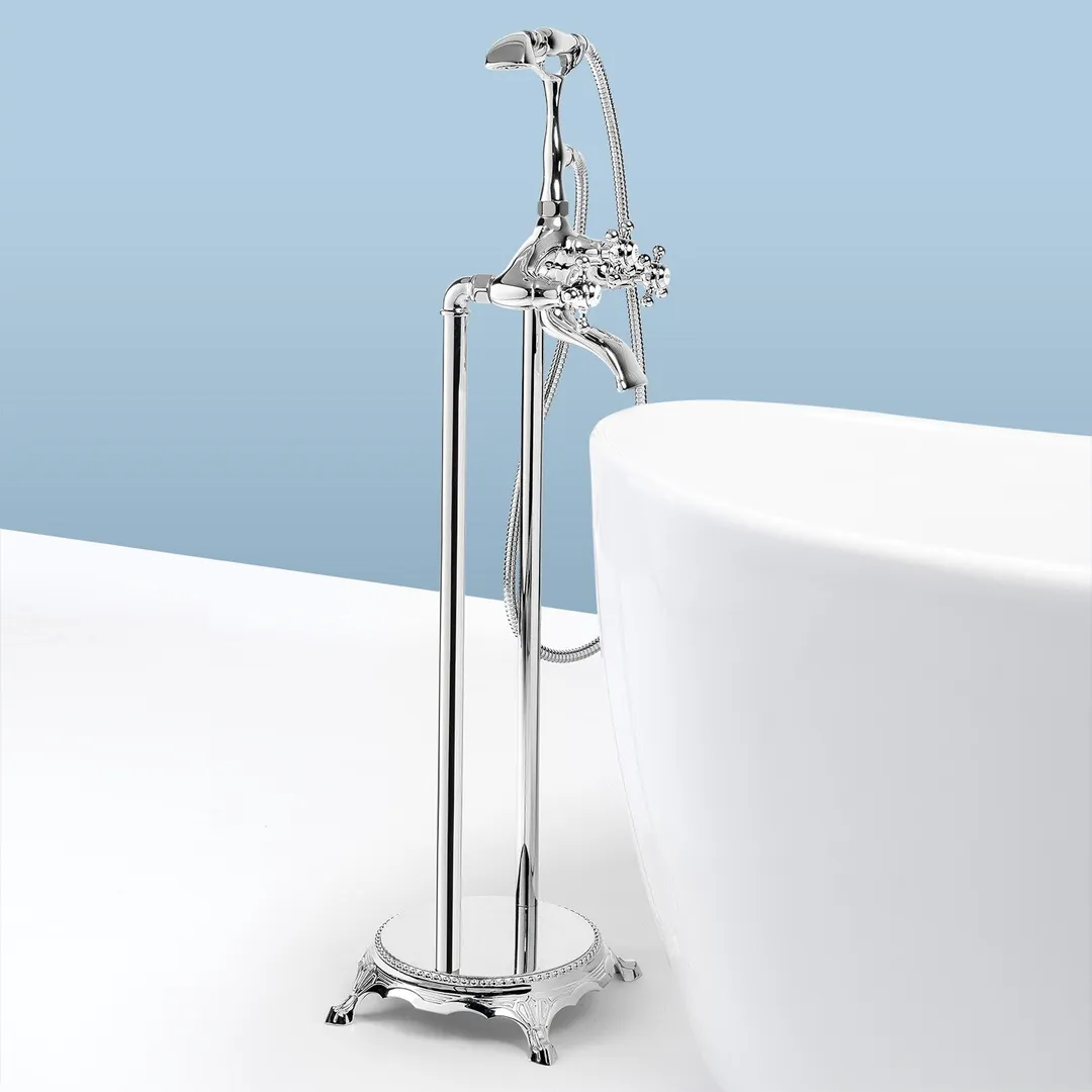 AKDY 40-in Chrome 3-Handle Freestanding Bathtub Faucet with Hand Shower, photo 3 of 8