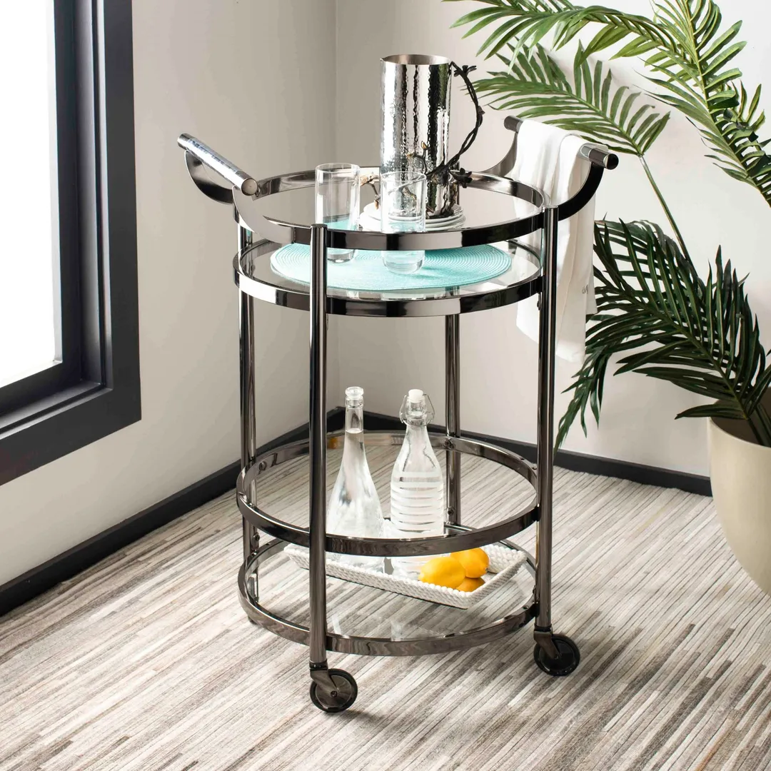 Safavieh Gray Metal Base with Glass Top Kitchen Cart (23.8-in x 19.9-in x 34-in), photo 2 of 7