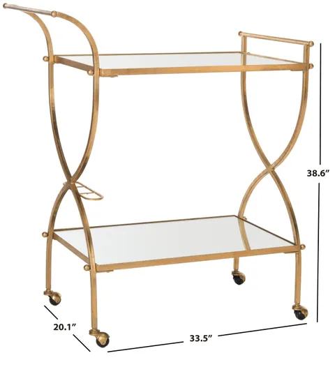 Lucretius Gold Metal Bar/Kitchen Cart with Mirrored Shelves