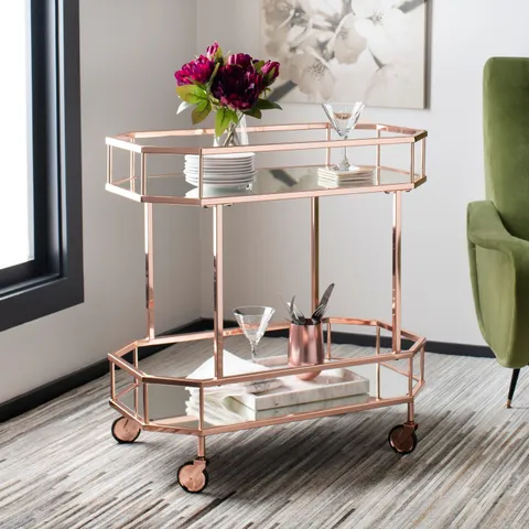 Red Metal Base with Mirror Top Kitchen Cart